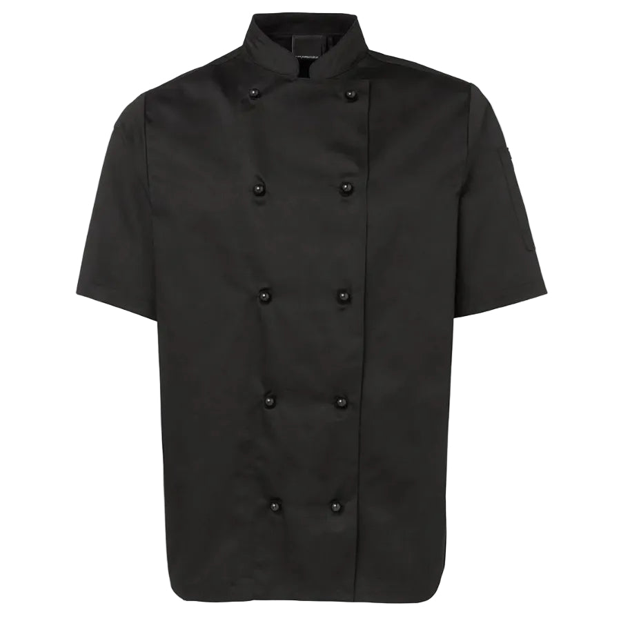 Chefs Jacket - Short Sleeve Black with Popper Buttons