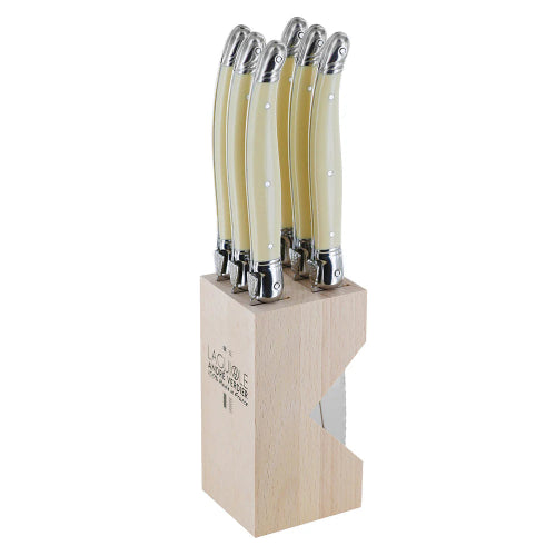 Laguiole Andre Verdier Steak Knife Block Set - Ivory