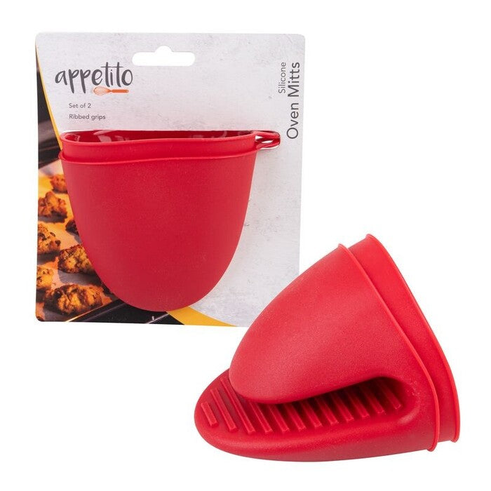 Appetito Silicone Red Oven Mitts - Pair
