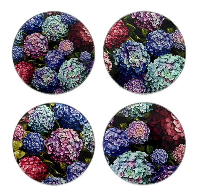 Hydrangea Bouquet Glass Coasters Set of 4