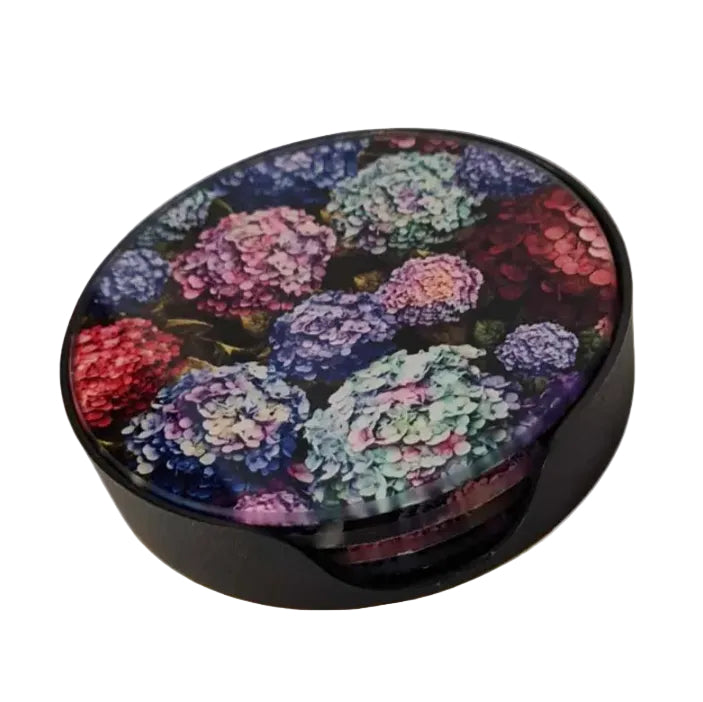 Hydrangea Bouquet Glass Coasters Set of 4