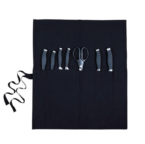 Dexam Black Canvas Knife Roll - 10 Pockets