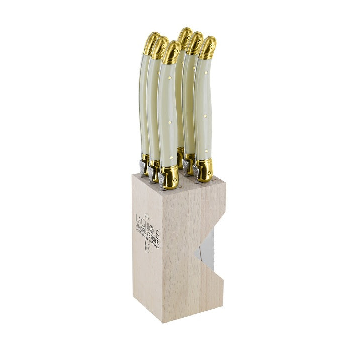 Laguiole Andre Verdier Steak Knife Block Set - Ivory