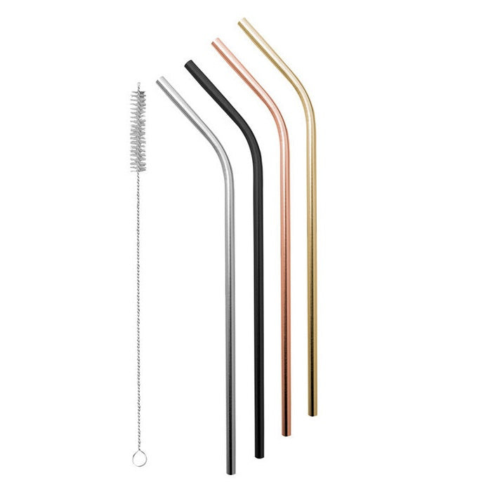 Stainless Steel Bent Smoothie Straw Set